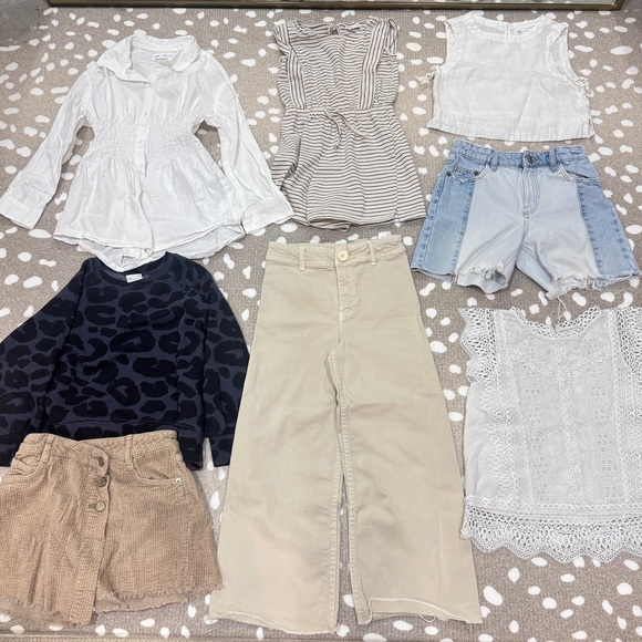 Lot of 8 Zara Kids bundle girls dress romper top pants skirt shorts denim crew - Picture 8 of 8